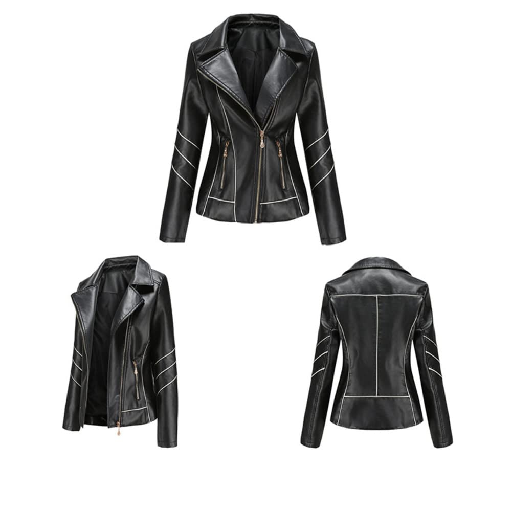E-girl Damen Kunstleder Motorradjacke Revers RV,EU 32-44