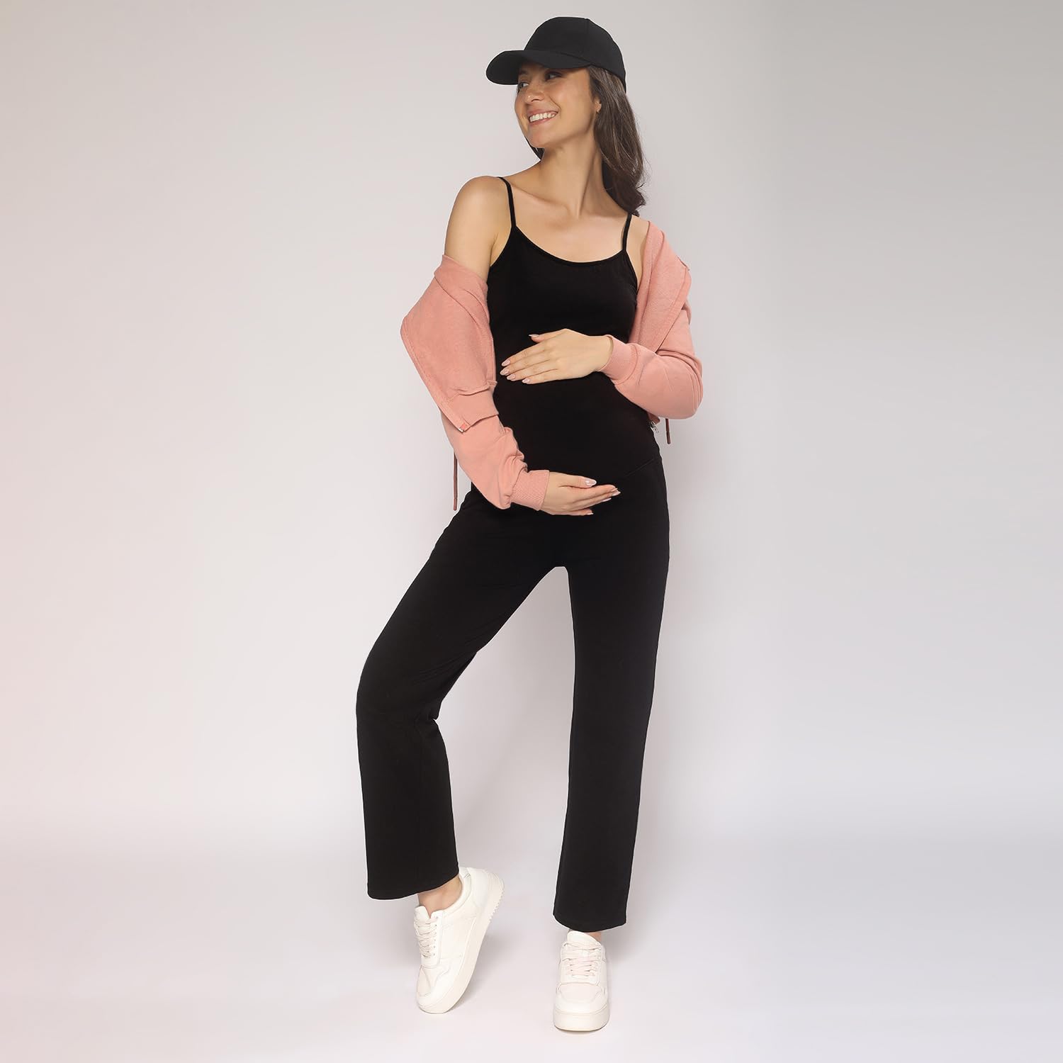 MomToBe Women's Cotton Maternity Track Pants/Pregnancy Track Pants/Maternity Trouser for Pre and Post Pregnancy (Medium) Black - Image 2 thumbnail