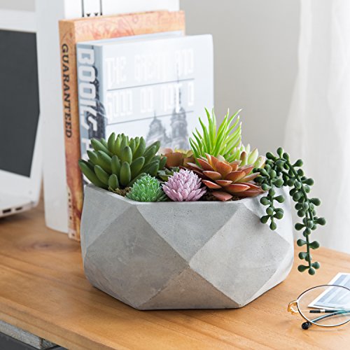 Mygift 8-Inch Geometric Unglazed Cement Plant Pot For Indoor Plants, Decorative Succulent Planter With Drainage Hole #TOP3