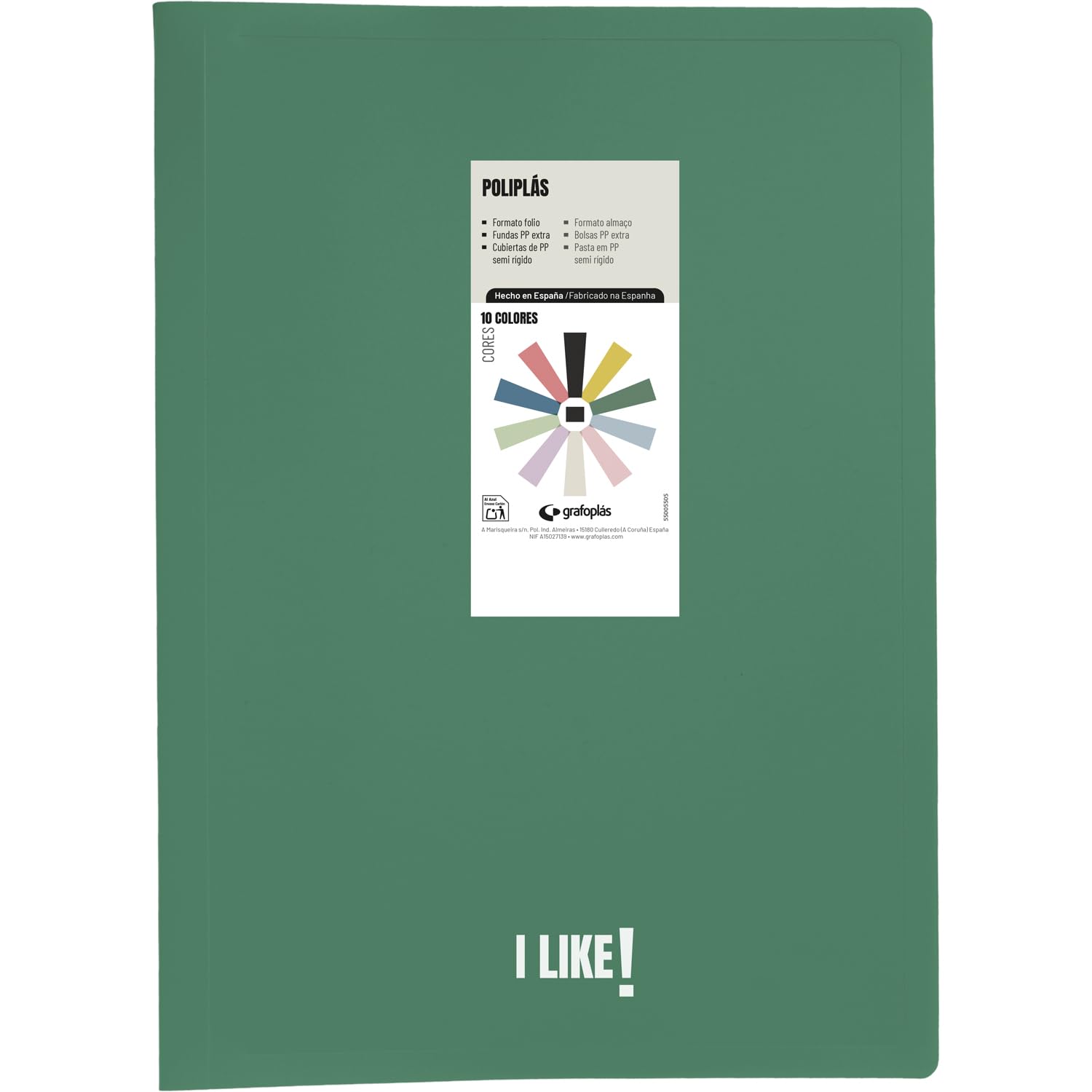 Grafoplas, Folder with Clear Polyplas Sleeves, Dark Green, 30 Additional Polypropylene Sleeves, Folio Size, Flexible Cover