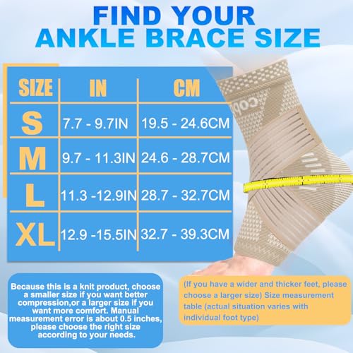 Image of LISEPWU Copper Ankle Brace with Adjustable Compression Bandage, Ankle Support Compression Sleeve for Men & Women, for Foot Pain, Sprained Recovery, Achilles Tendonitis, Sports Protection(Skin Tone L)
