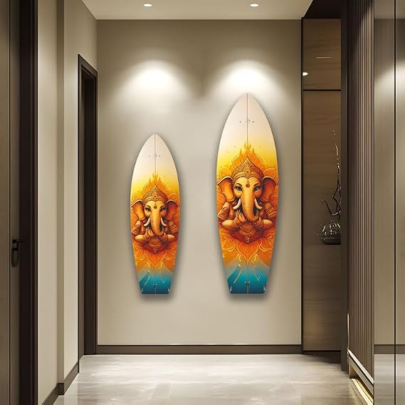 My  Buddha Orange Surfboard Wall Art Wall Decoration for living room Vertical-18x59(46x150cm)
