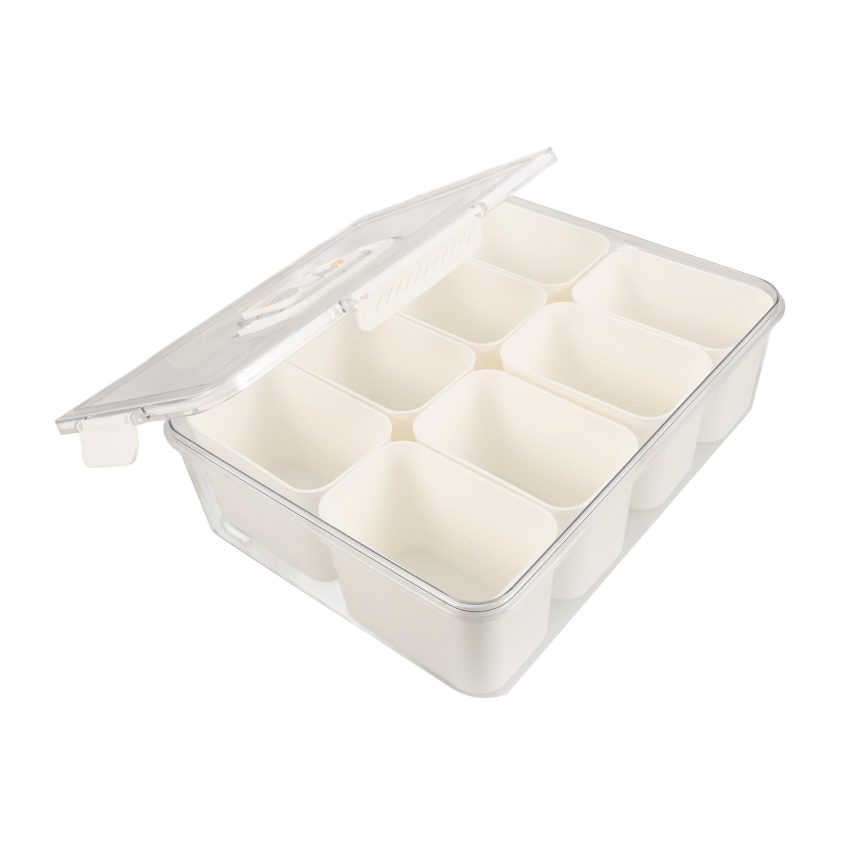 Caja de Comida Compartimentos de 8 Secciones y Tapa, Blanco | Plástico, Capacidad de 3850ml, Uso en Mesa de Comedor y Obsequio de Inauguración