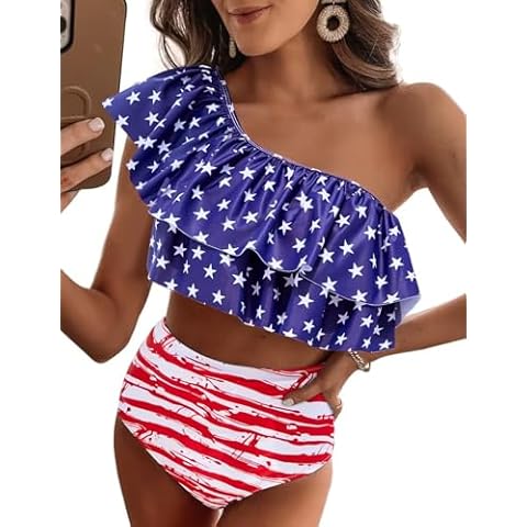VIMPUNEC One Shoulder Ruffle Swimsuit Set Cover