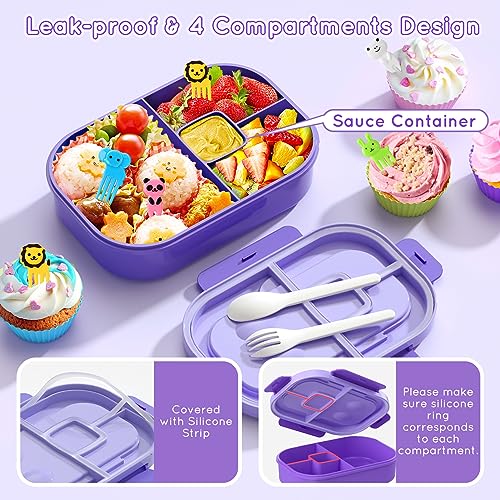 Image of Lunch Box Kids Adult Bento Box Bento-Style Lunch Box 1300ml Ideal Portion Size Leak Proof for Teens Toddlers, BPA Free Lunchbox Containers for School Work Picnic (Purple)
