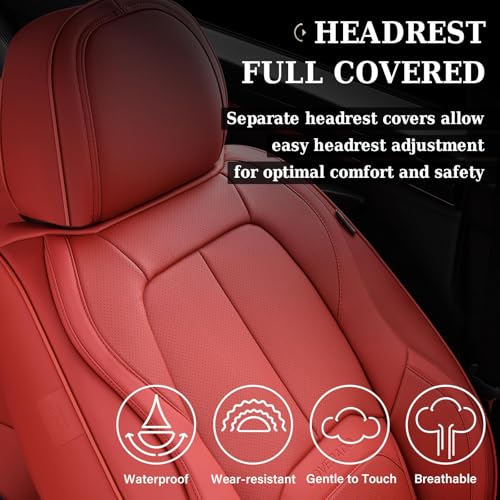 Image of Coverado Car Seat Covers Full Set, Premium Nappa Leather Seat Covers for Car, Waterproof Car Seat Protector with Lumbar Support, Automotive Seat Covers Universal Fit for Most Cars SUV Truck, (Red)
