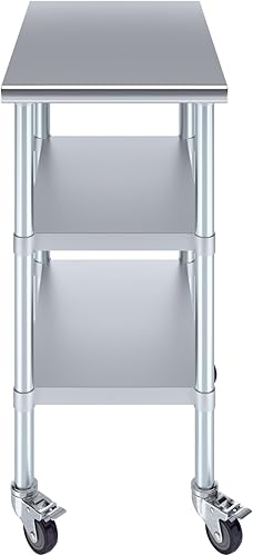Miniatura 10 de AmGood Stainless Steel Work Table with 2 Shelves and Casters  Metal Utility Table On Wheels (Stainless Steel Work Table with 2 Shelves + Casters,