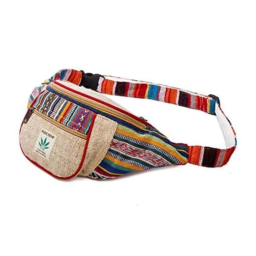 Maha Bodhi Handmade Hemp Festival Waistpack Boho Hippie Waist Bag Hip Bum Running Belt Fanny Pack ~ Multi Color Stripe
