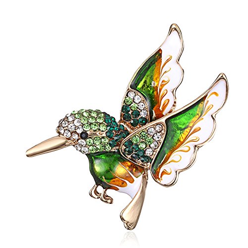 Colorful Crystal Zircon Hummingbird Animal Brooch, Fashion Colored Bird Brooch Pin for Woman (Green)