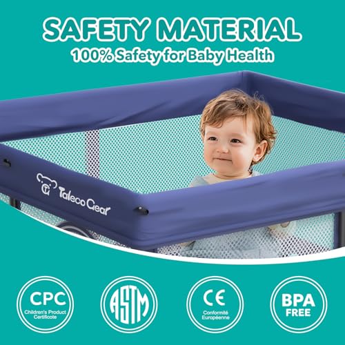 Image of Foldable Baby Playpen for Babies and Toddlers, 50x50 Inch Portable Play Yard, Collapsible Play Pen with Mat, Visible Mesh, 50 Ocean Balls, Indoor /Outdoor Baby Fence Activity Center for Home
