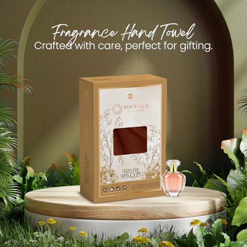 Image of BOUTIQUE LIVING Nature Bouquet (Sandalwood Fragrance) 100% Cotton 525 GSM Brown Hand Towels - Pack of 2
