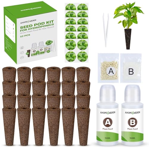 Ahopegarden 52PCS Hydroponics Pods Kit: Compatible with Aerogarden, Includes 24 Grow Sponges, 24...