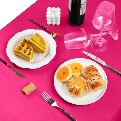 Image of TURSTIN 4 Packs Hot Pink Satin Tablecloth 102 x 58 Inch Overlay Satin Table Cover Rectangle Bright Silk Tablecloth Smooth Fabric Table Decoration for Wedding Banquet Party Events