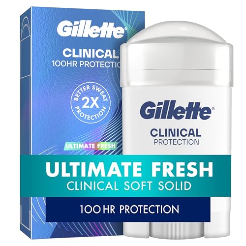Gillette Clinical Antiperspirant and Deodorant for Men, 72hr Sweat & Odor Protection, Long Lasting Freshness, Anti-White Mark Technology, Gentle on Skin, Soft Solid, Ultimate Fresh Scent, 2.6 oz