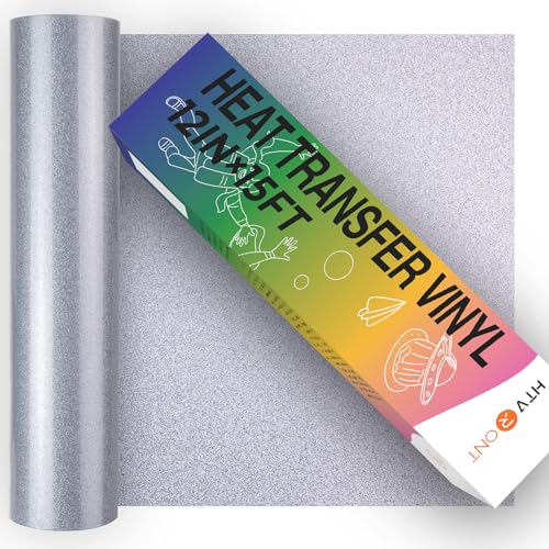 Image of HTVRONT Silver Glitter HTV Vinyl Roll-12 x 15FT Silver Glitter Heat Transfer Vinyl for Shirts, Glitter Iron on Vinyl for All Cutting Machines,Easy to Cut for Heat Vinyl Design