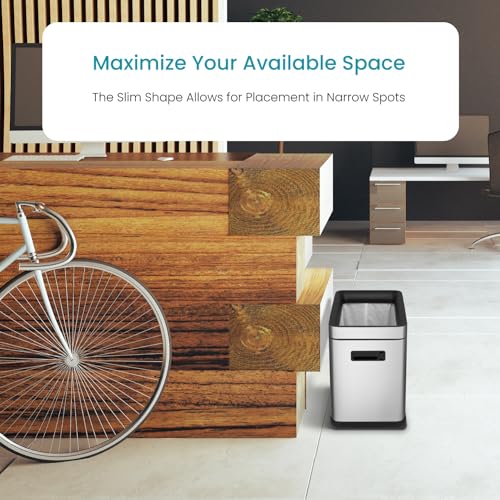 Home Zone Living 9 Gallon Slim Kitchen Trash Can with Open Top for Commercial Use, Stainless Steel, Silver, 33 Liters by Home Zone Living - Image 3
