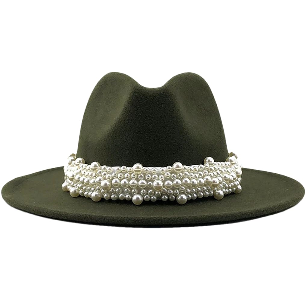 Cappelli Fedora Jazz di Lana Casual Uomo Donna Pelle Nastro di Perla Cappello di Feltro Panama Trilby Cappello Formale En8 58-61CM