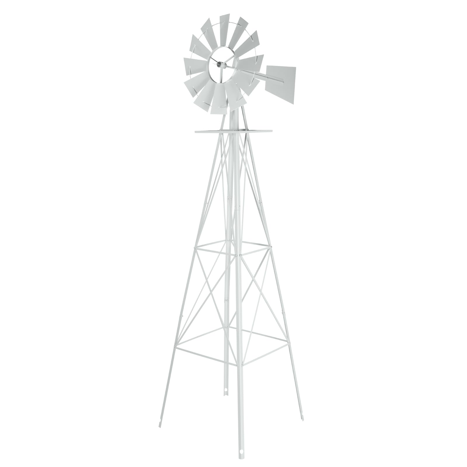 VINGLIVINGLI 8FT Ornamental Windmill Backyard Garden Decoration Weather Vane, Heavy Duty Metal Wind Mill w/ 4 Legs Design,White