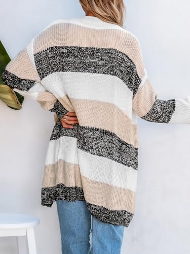 CUPSHE Women's Striped Open Front Cardigan Sweater Long Sleeve Knit Sweater Coat Oversized Fall Casual Outerwear4