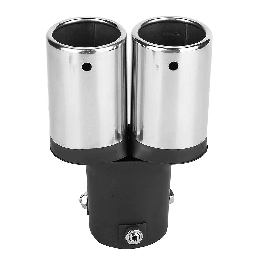KIMISS Tuyau d'échappement de voiture, Universal Tuyau d’Echappement en acier inoxydable modifié Double tuyau d'échappement arrière Silencieux Tip Tail Throat