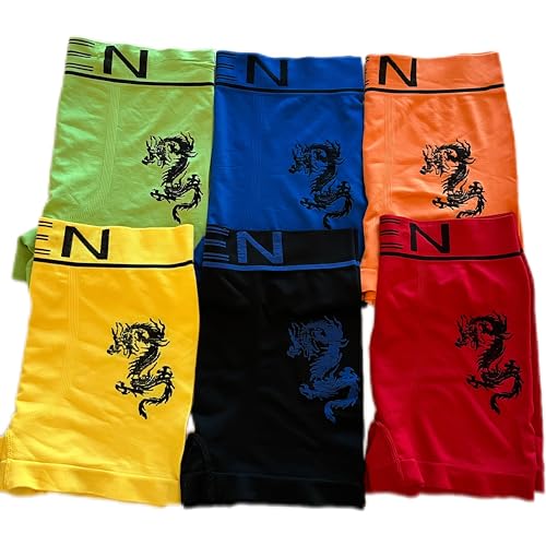 Men's Microfiber Boxer Briefs, Dragon Design, 6-Pack, Seamless Compression Underwear, Assorted Colors3