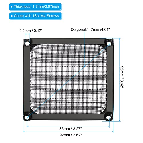 PATIKIL 90mm Fan Filter Grills with Screws, 4 Pack Aluminum Frame Stainless Steel Mesh Dustproof Cover for Computer Case Black - Image 2