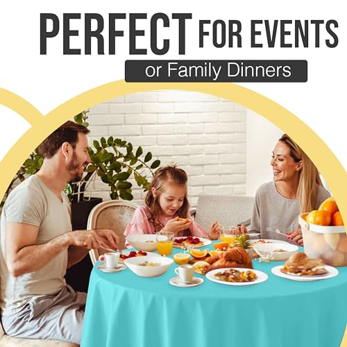 Image of Exquisite 66% Thicker Premium Aqua Round Tablecloth 0.5 Mil 24 Pack Plastic Table Cloth Disposable 84 Inch Round Plastic Tablecloth Won't Tear Easily Like Cheap Thin Brands