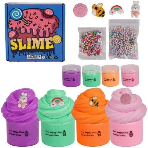 4 Pcs Butter Slime Kit for Kids - Non-Sticky Stretchable Slime for Kids Age 3-7, Fun DIY Toy, Birthday Gifts for Girls Boys, Slime Kit Girl Boy, Butter Slime Kit Kid, Birthday Gift Kid
