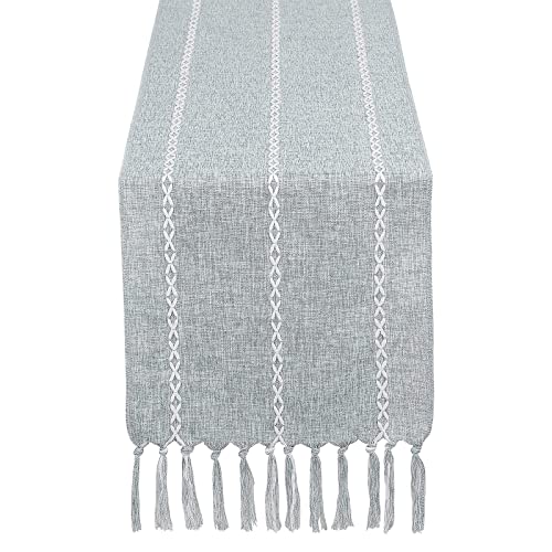 Camino de mesa trenzado vintage tejido de algodón y lino decoraciones de mesa con borla (gris, 33 x 180 cm) Cover