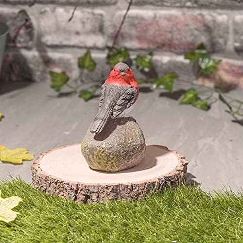 SA Products Robin Perched on Stone Garden Ornament - Red Breast Bird Design - Indoor or Outdoor Garden Decorations - Hand Painted Home Decoration Statues for Patio, Backyard, Front Lawn