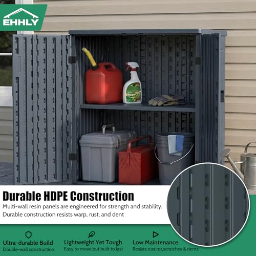 Image of EHHLY Heavy Duty Small Storage Cabinet Outdoor Weatherproof, 14 Cuft Garage Storage Cabinet with 2 Adjustable Shelves, Lockable Kitchen Pantry Closer Organizer, 31Wx23Lx34H, Sage Grey
