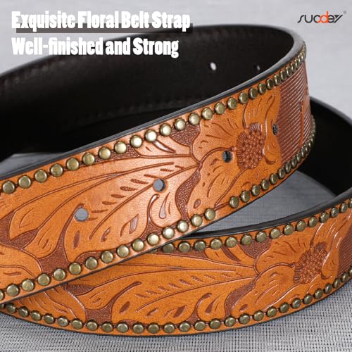 SUOSDEY Women Western Leather Belt, Cowboy Cowgirl Belt for Jeans Pants Longhorn Bull Big Buckle Belt4