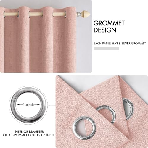 Image of MIULEE Linen Curtains for Bedroom 100% Blackout Thermal Insulated Blush Pink Grommet Room Darkening Curtains & Drapes for Living Room 52 x 90 Inch (2 Panels)
