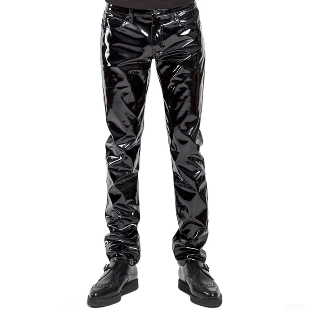 Men's Shiny PVC Pants for Dance Parties, Long Trousers in for Punk Gothic Style, Great for Events (L Black)