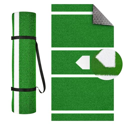 honeypet Upgraded Version Batting Mat Baseball Hitting Mat 12' x 5' Regulation Size Turf Batters Box Mat with Home Plate and Anti Fade Turf for Baseball Softball Training Indoor and Outdoor
