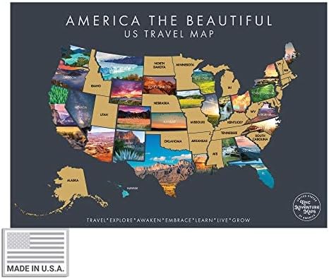 America The Beautiful USA - Mapa interactivo de viajes, póster para rascar revela hermosas fotografías de naturaleza de cada 50 estados, regalo para