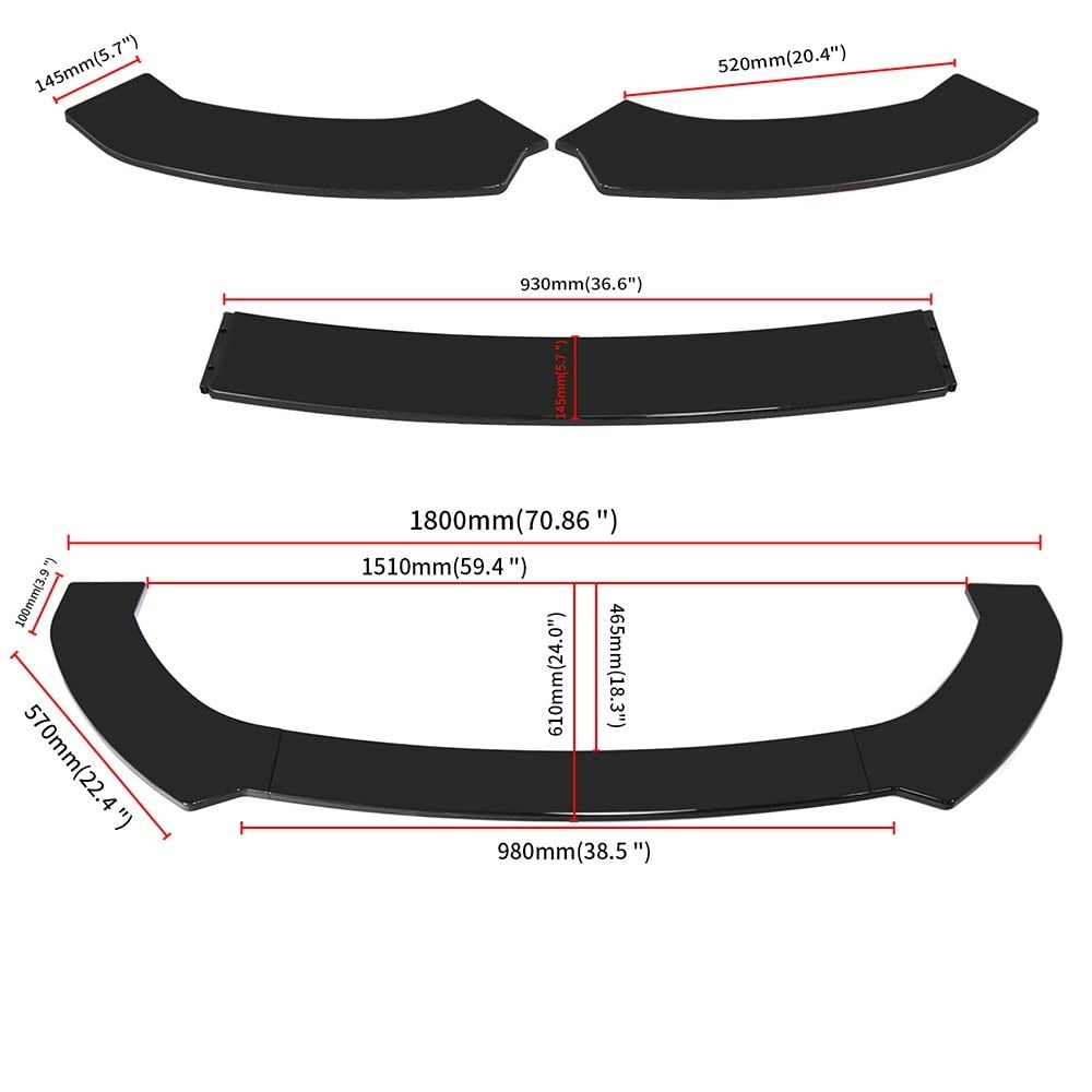 Samochód 3 Sztuk Przedni Spojler Zderzaka Splitter Płetwy Body Spoiler Podbródek Dla BMW F30 F80 M3 F82 M4 3-Series 320i 325i 330i 335i 340i(Matte black)