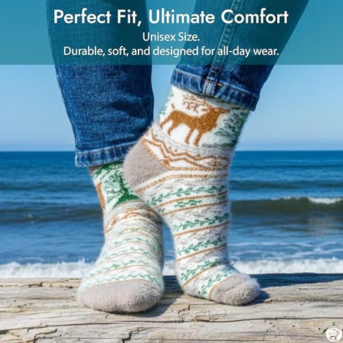 Image of Angora Wool Socks - Machine Washable Dry-Foot Fuzzy Warm Breathable Soft Unisex Indoor /Outdoor Socks for Women and Men