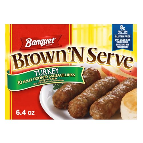 Banquet Brown 'N Serve Turkey Sausage Links, Frozen Meat for Breakfast, 6.4 oz.