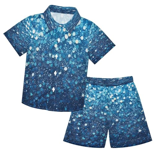 Boccsty Bright Ocean Blue Seafoam Glitter Boy Summer Shorts Sets Hawaiian Toddler Boys T-Shirt & Pants 2 Pcs 3T