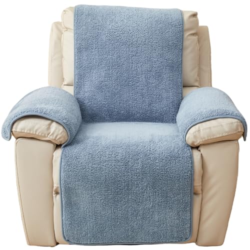 Image of ELEFOCUS Plush Sherpa Fleece Recliner Chair Cover，Soft Warm Sofa Slipcover,Washable for Reclining Sofa,Furniture Protector Non Slip (Blue, 22 inch)