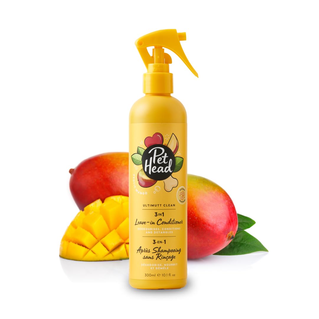 Pet Head Ultimutt Clean 3-in-1 Leave in Conditioner Spray for Dogs | Exotic Mango Scent | Deodorises, Conditions & Detangles Wet or Dry Dog Coats | No Rinsing Required | Suitable for Puppies | 300ml