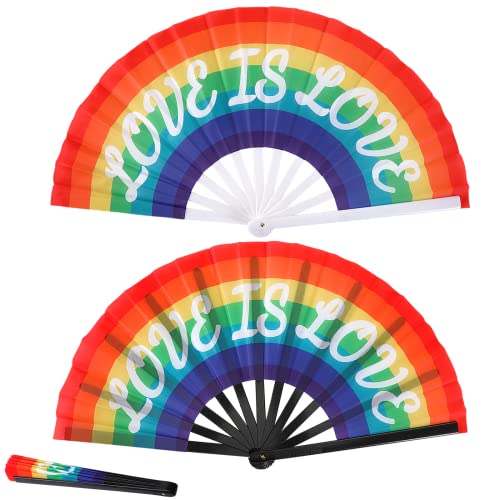 SEPGLITTER 2Pcs Large Pride Rainbow Folding Fans LGBT Hand Held Fan