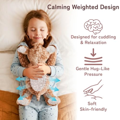 Image of Niuniu Daddy Weighted Stuffed Animals, 20 in 3.3 lbs, Fawn Plush for Kids | Heavy sensory lap pad, lying body pillow for sleeping, machine wash, huggable plushies, soothing gift for kids and adults