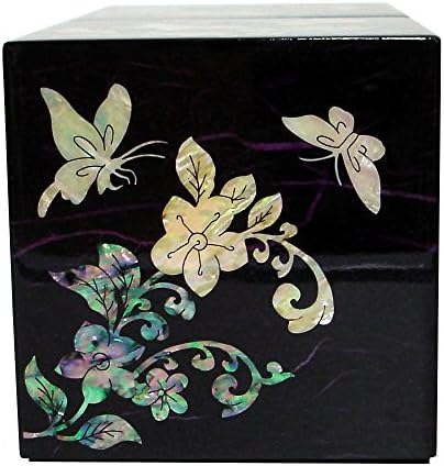 Antique Alive Mother of Pearl Inlay Butterfly Lacquer Wood Drawer Women Girl Secret Jewelry Small Ring Earrings Keepsake Trinket Treasure Gift Box Case Chest Organizer Storage