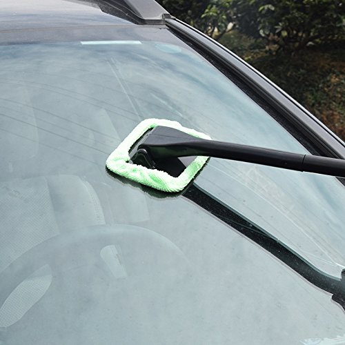 Strumento di Pulizia Auto per Parabrezza, Manico telescopico con 4 Cuscinetti in Microfibra, per Veicoli Interni ed Esterni, Grigio