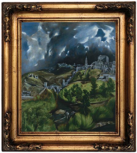 Historic Art Gallery View of Toledo by El Greco Framed Canvas Print, 12" x 14", Gold Gallery