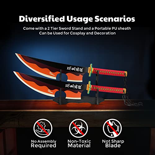 Zisu Demon Slayer Sword, About 31 inches, Two Tengen Sword Included, Hashira Pillars & Tengen Uzui Katana for Cosplay Purpose, Anime Sword with Original Texture (Orange-Tengen)3