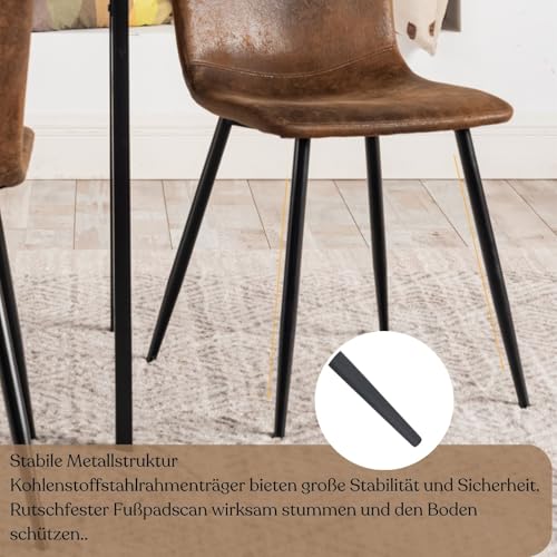 FurnitureR Gastronomie Stuhl Set 2er - Robust, Braun Veloursimitat, Metallkreuzgestell, Feste Höhe, Nicht stapelbar, Für Café & Bistro, Quadratische Rückenlehne