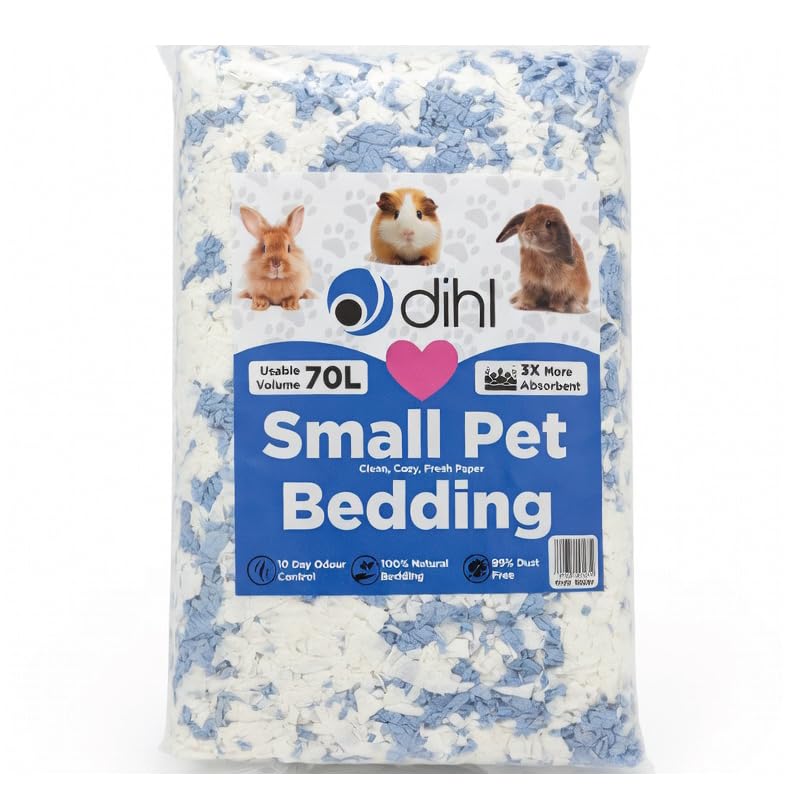 Dihl Ropa de cama de papel súper absorbente para animales pequeños, 70 litros, color azul claro, absorbe 6 veces su peso en líquido, hámster, ratón, rata, conejo, cobaya, jerbo sustrato - 70 l